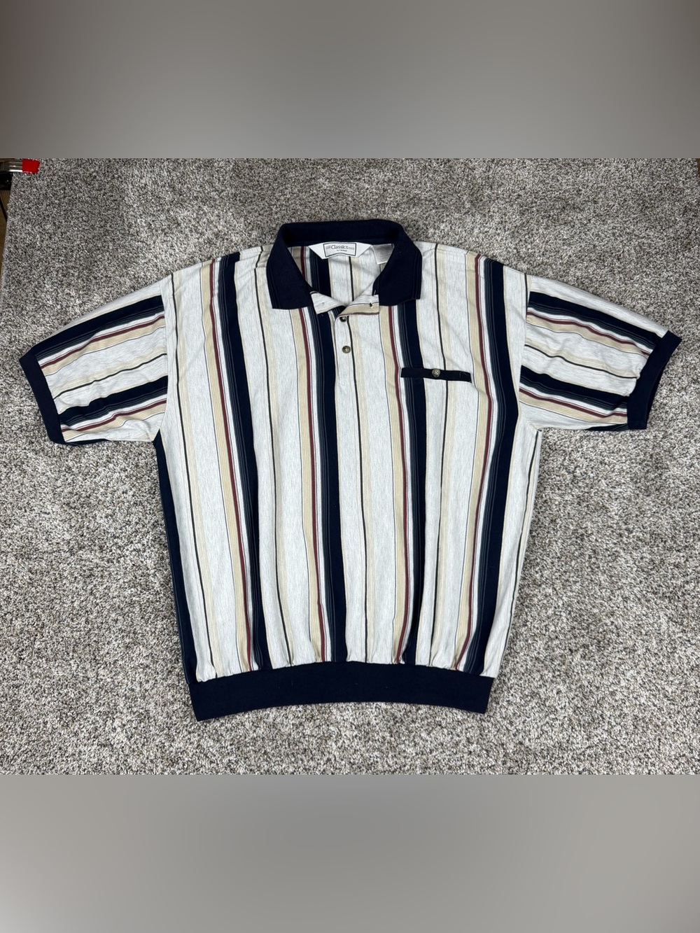 Vintage 90s Sz 2XL Men’s Classics Palmland Striped Polo Shirt Banded Hem Grey